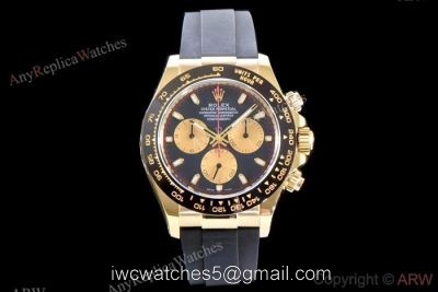 Rolex Daytona Swiss 4130 V2 Yellow Gold Black Rubber Strap Watch AR Replica Watches 1