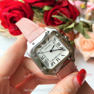 New Style Santos Cartier Watch Lady Pink Leather Strap 1