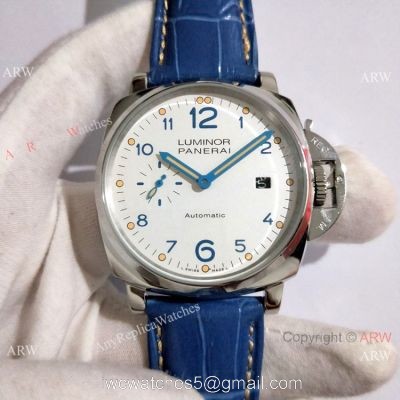 Copy Panerai Luminor Due PAM906 42mm Watch SS Blue Leather Strap 1