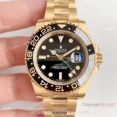 (EW Factory) Swiss Copy Rolex GMT-Master II 2836 Watch Yellow Gold Black Ceramic 1