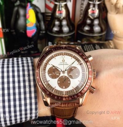 High Quality Omega Clone Watch Omega Speedmaster Chrono Rose Gold Brown Watch 1