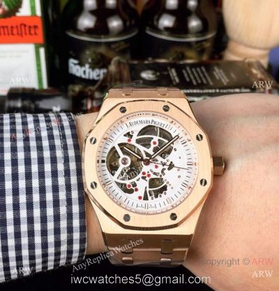 Copy Audemars Piguet Royal Oak Skeleton Rose Gold Watch 44mm 1