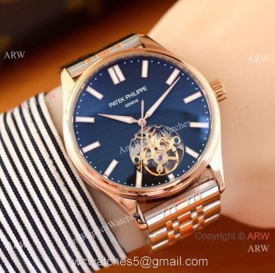 Patek Philippe Calatrava Copy Watches Two Tone Rose Gold Black Face 1