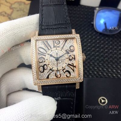 Replica Franck Muller Master Square Automatic Watch Rose Gold Diamond Arabic Dial 1