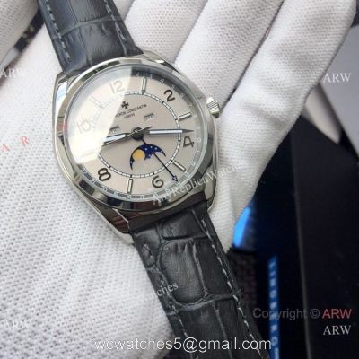 Vacheron Constantin Moonphase Watch Gray Dial Black Leather Strap 1