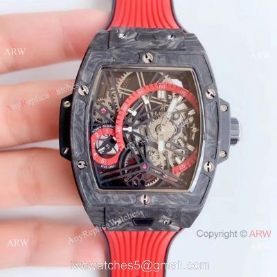 Swiss Grade Copy Hublot Spirit of Big Bang Tourbillon Carbon Watch Red Rubber Strap 1