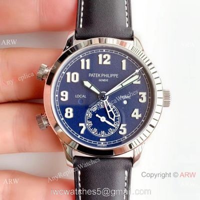 (GR ) New Replica Patek Philippe Calatrava Pilot Travel Time SS Blue Dial Watch 42mm 1