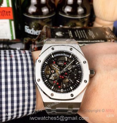 Audemars Piguet Royal Oak Stainless Steel Black Dial Fake AP Skeleton Watch 1