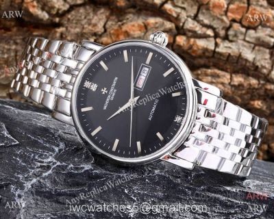 Copy Vacheron Constantin Geneve automatic Watch Stainless Steel Black Face 1