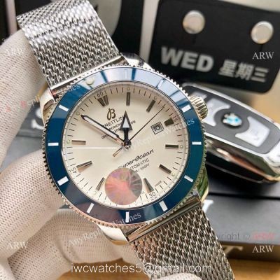 New replica Breitling Superocean Heritage Automatic Watches Blue Bezel White Dial 42mm 1