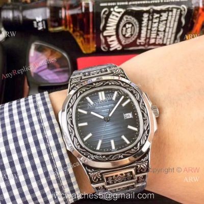 Best Replica Patek Philippe Engraving Nautilus Blue Dial 40MM Watches 1
