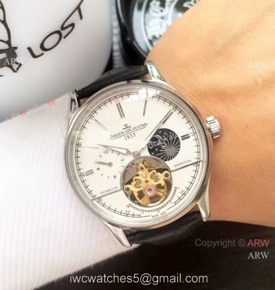 Copy Jaeger-LeCoultre Tourbillon SS Black Leather Strap Watch 1