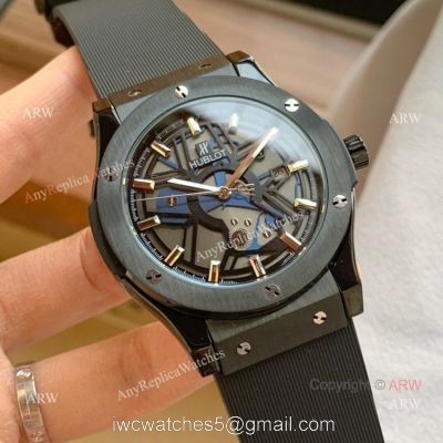 Copy Hublot Classic Fusion Men Watch Black Case Rubber Bracelet 1