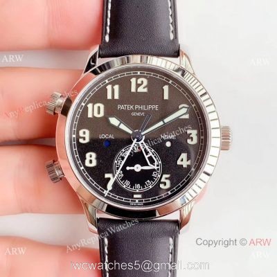 (GR ) Swiss Patek Philippe Calatrava Pilot Travel Time 5524 Replica Watch SS Black Dial 1