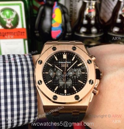 Fake Audemars Piguet Royal Oak Automatic Watch Rose Gold Black Dial 1