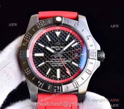 GF Swiss Grade Replica Breitling Avenger II GMT Watch SS Red Rubber Strap 1