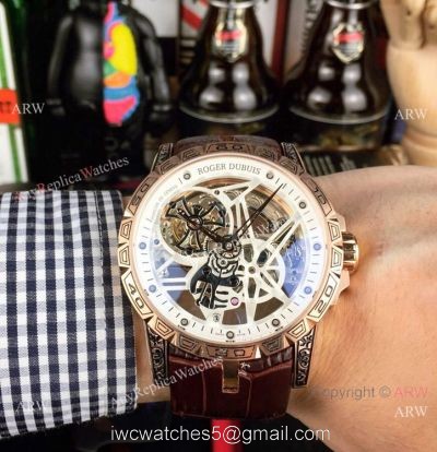 Roger Dubuis Excalibur 46 Skeleton Replica Watch Rose Gold White Dial 1