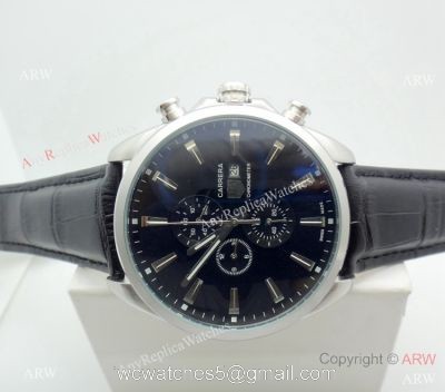 Copy Tag Heuer Carrera Chronograph Watch SS Black Leather Strap 1