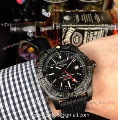 AAA Replica Breitling Avenger II GMT Diamond Bezel All Black Wrist 1