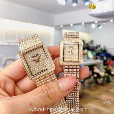 Swiss Replica Piaget Polo Diamond Watches All Gold Sapphire Glass 1