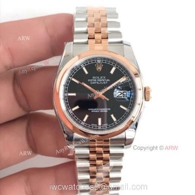 AR Factory V2 Rolex Datejust Black Face Two Tone Rose Gold Watch Rolex ?R 3135 Movement 1