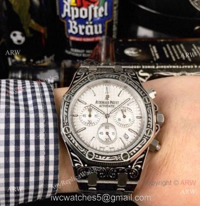 New Copy Audemars Piguet Royal Oak Tattoo Watch White Chronograph Face 1