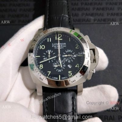 High Quality Panerai Luminor Daylight 44mm Black Dial Black Leather Strap 1