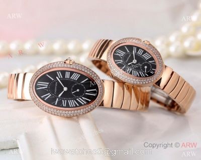 Best Quality Copy Cartier Baignoire Lovers Watch Rose Gold Black Dial 1
