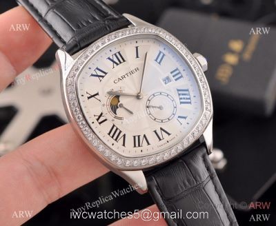 New Copy Cartier Drive de Moonphase Watch White Dial Black Leather Band 1
