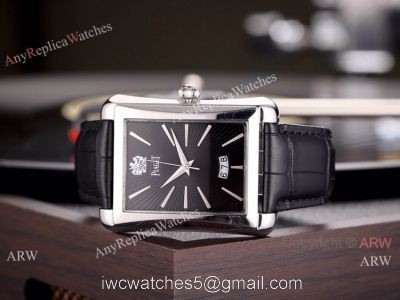 Copy Piaget Automatic Watches 40mm SS Black Dial Black Leather Band 1