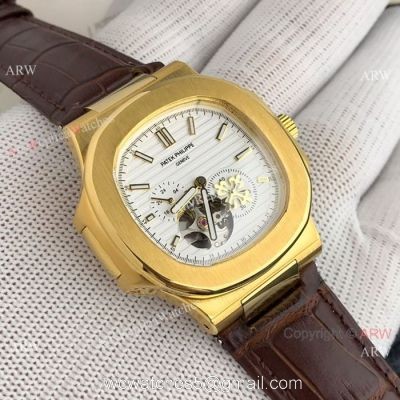 Patek Philippe Nautilus White Face with Tourbillon Gold Case Watch 1