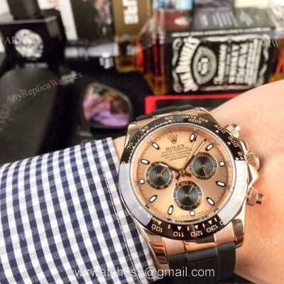 New Rolex Daytona Rubber Strap Replica Watch Rose Gold Case 40mm 1