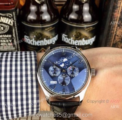 IWC Pilots Blue Dial Black Leather Strap Watch New Replica 1