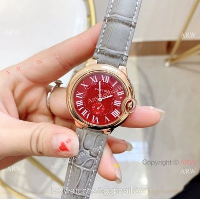 Red Dial Rose Gold Ballon Bleu Cartier Watch Lady 36mm 1