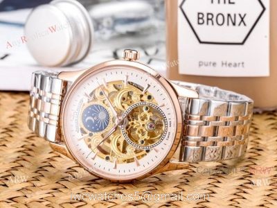 Copy Jaeger Lecoultre Skeleton Moon Phase Two Tone Rose Gold Watch 1