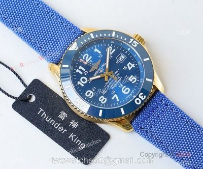 Swiss Breitling Superocean II Mens Watch Yellow Gold Blue Ceramic Bezel 1