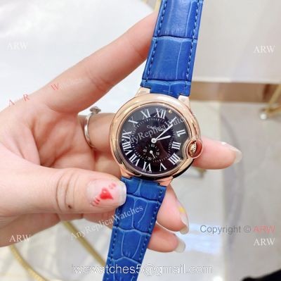 Fake Cartier Ballon Bleu Cartier Watch Lady 36mm Blue Leather Band 1