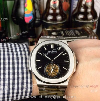 Best Copy Replica Patek Philippe Tourbillon Stainless Steel Black Dial Watches 40mm 1