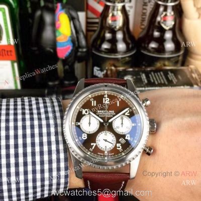 New Copy Breitling Navitimer Chronograph Watches SS Brown Military Strap 1