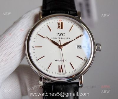 High End Replica IWC Schaffhausen Portofino White Dial rose gold markers Automatic Watch 1