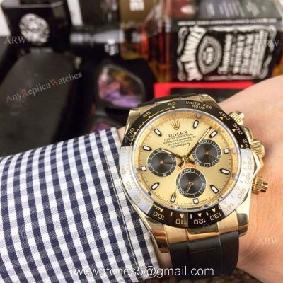 Yellow Gold Rolex Daytona Rubber Strap Replica Watch Mens 40mm 1