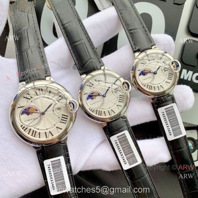 Ballon Bleu de Cartier Moonphase Copy Watch Black Leather Strap 1