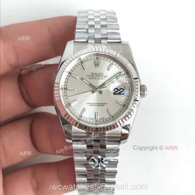 Swiss Replica Rolex Datejust Silver Face Jubilee ETA 3135 V2 Watch Rolex AR Factory 1