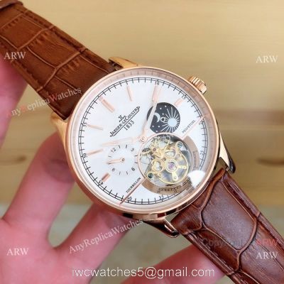 Fake Jaeger LeCoultre Master Tourbillon Moonphase Watch Black Leather Band 1