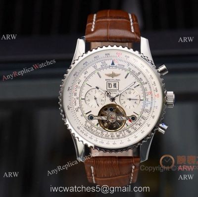 Copy Breitling Navitimer Tourbillon Watch White Dial Brown Leather Strap 1