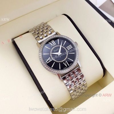 Best Copy Piaget Ladies Quartz Watches Stainless Steel Black Face 36mm 1