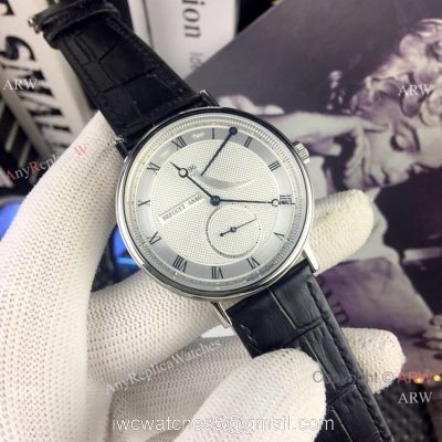 High Quality Copy Breguet Classique Mens Watch SS Black Leather Strap 1