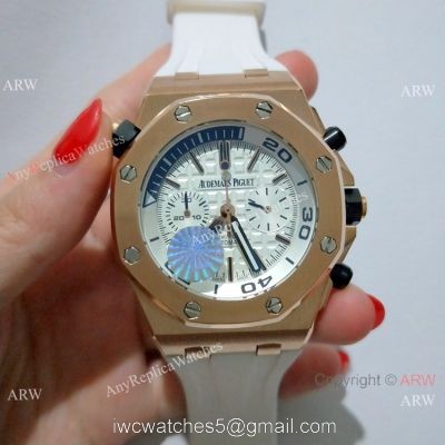 New CopyRoyal Oak Offshore Diver Chronograph 42mm Watch Rose Gold White Dial 1