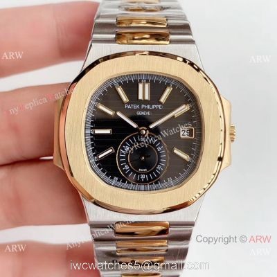 Highest Quality Copy Patek Philippe Nautilus Two Tone Black Watch Swiss Grade 1 1