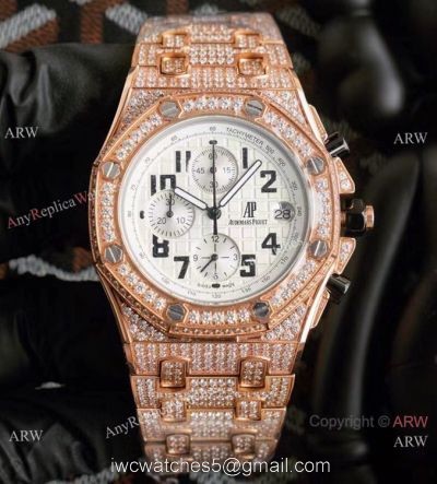Rose Gold Royal Oak Offshore AP Iced Out Replica Watch for Sale 1